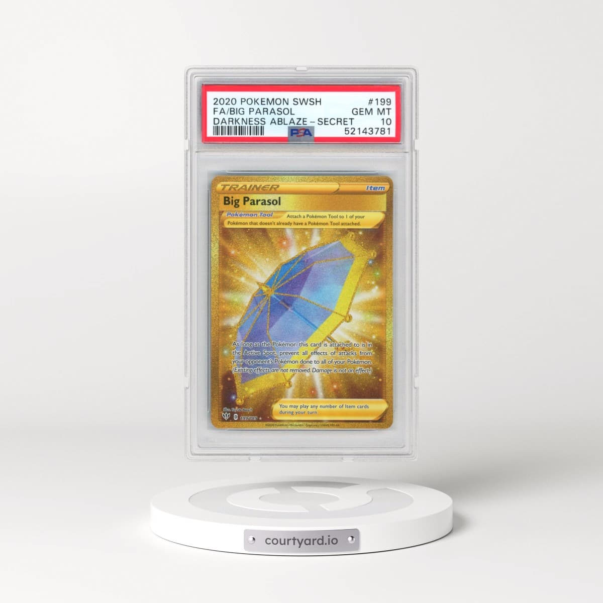 2020 Pokémon Sword & Shield Darkness Ablaze #199 Big Parasol - Full Art Secret (PSA 10 GEM MINT)