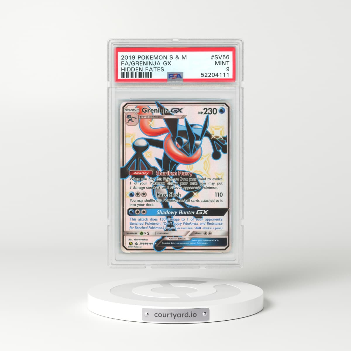 2019 Hidden Fates #SV56 Greninja GX - Full Art Holo (PSA 9 MINT)