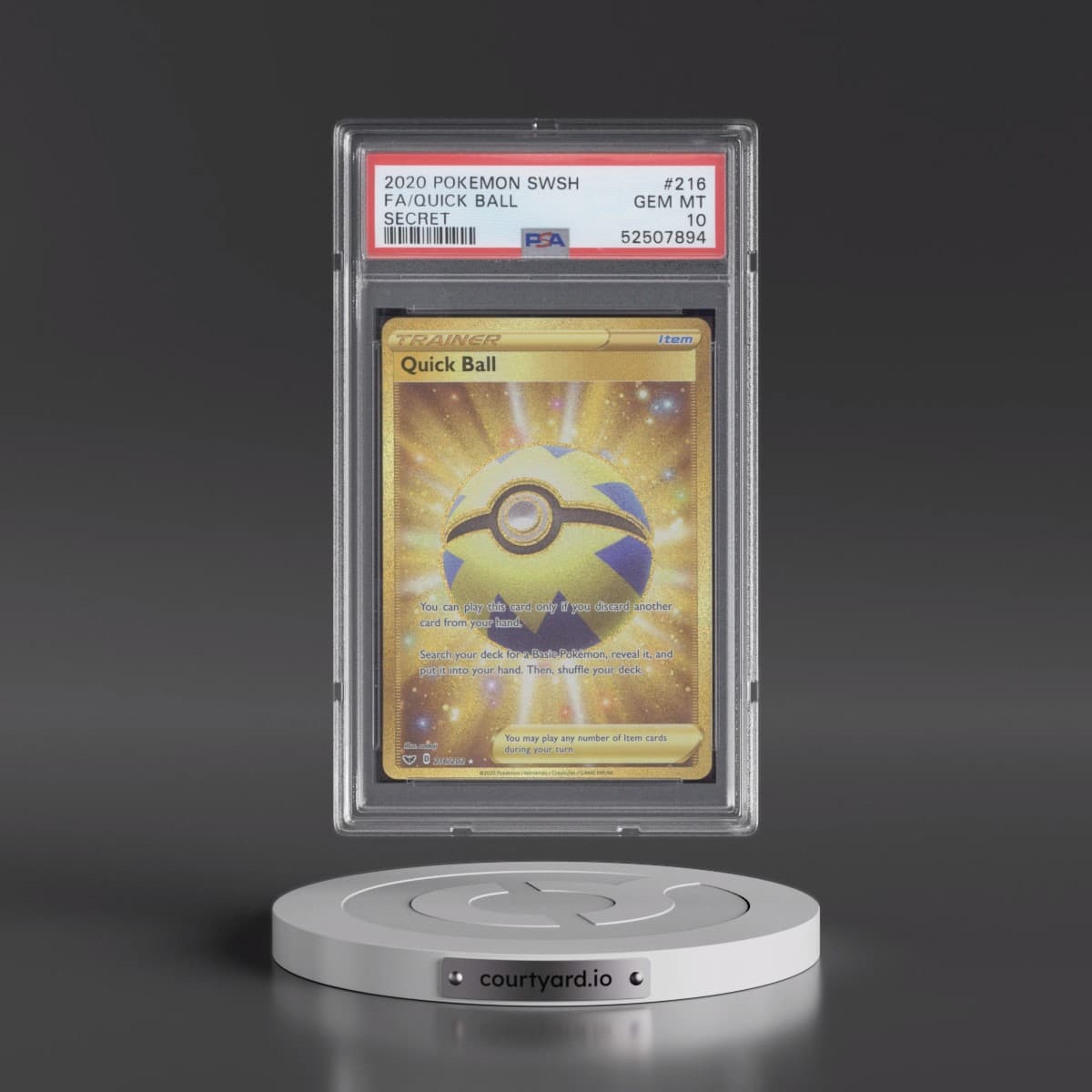 2020 Pokémon Sword & Shield #216 Quick Ball - Full Art Secret (PSA 10 GEM MINT)