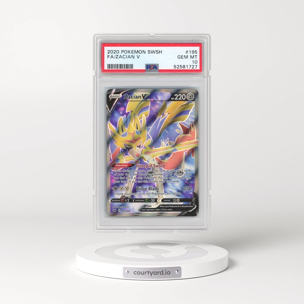2020 Pokémon Sword & Shield #195 Zacian V - Holo Full Art (PSA 10 GEM MINT)