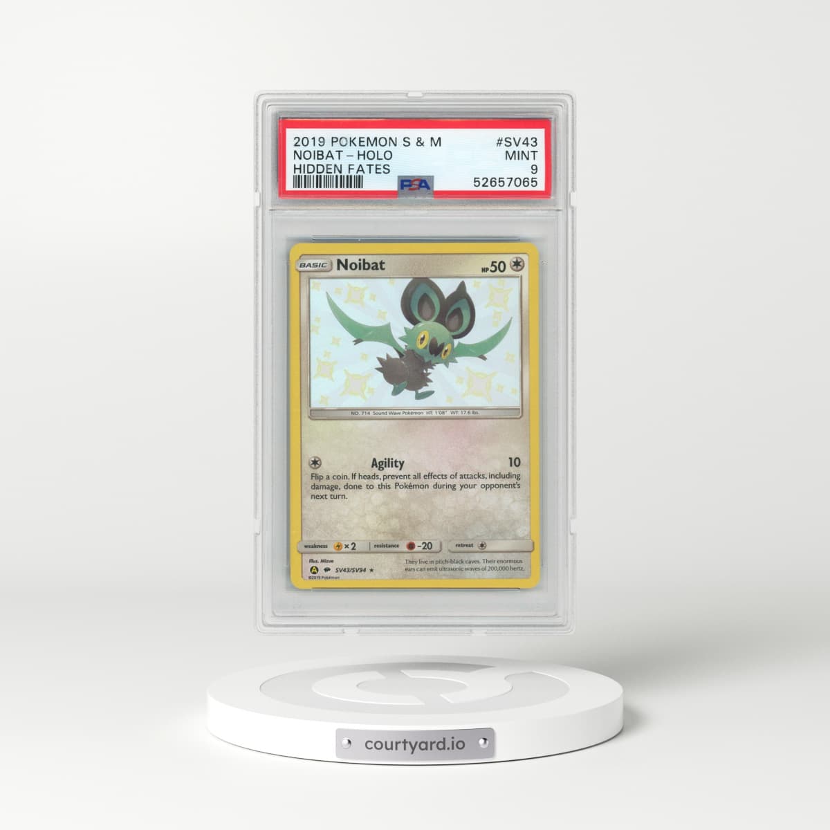 2019 Pokémon Sun & Moon Hidden Fates #SV43 Noibat - Holo (PSA 9 MINT)