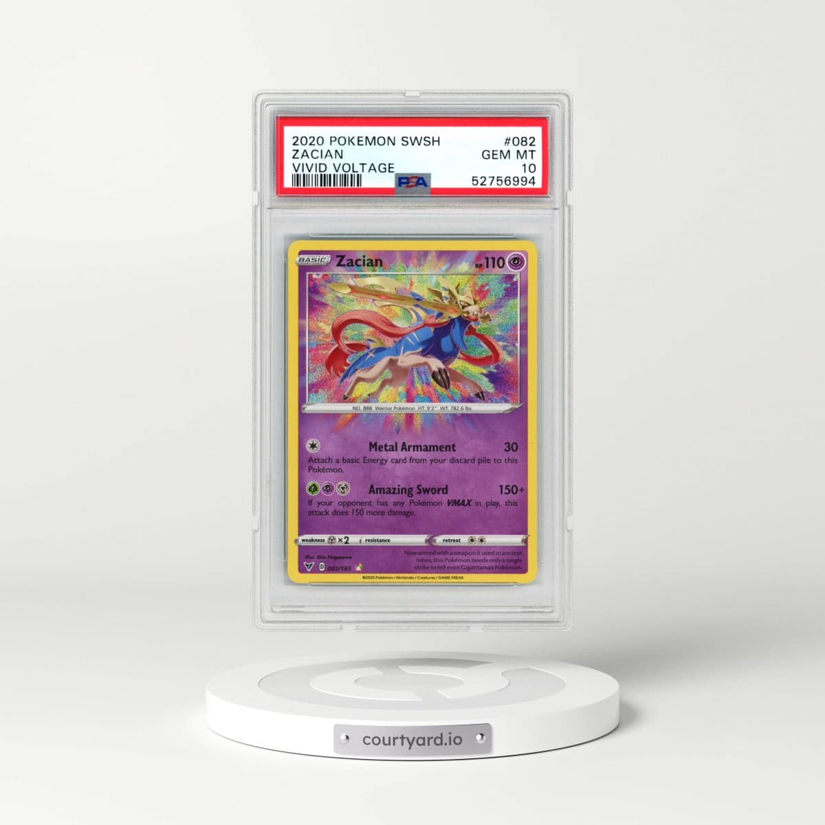 2020 Pokémon Sword & Shield Vivid Voltage #082 Zacian (PSA 10 GEM MINT)