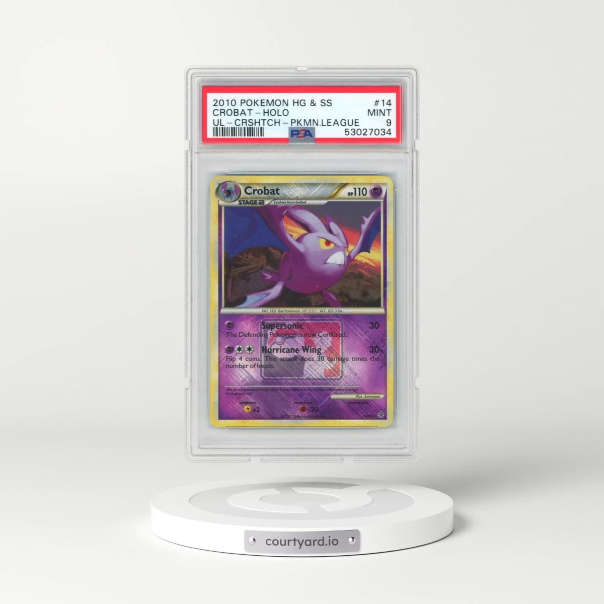 2010 Pokémon Heartgold & Soulsilver Unleashed #14 Crobat - Holo Crosshatch-2010 Pokemon League (PSA 9 MINT)