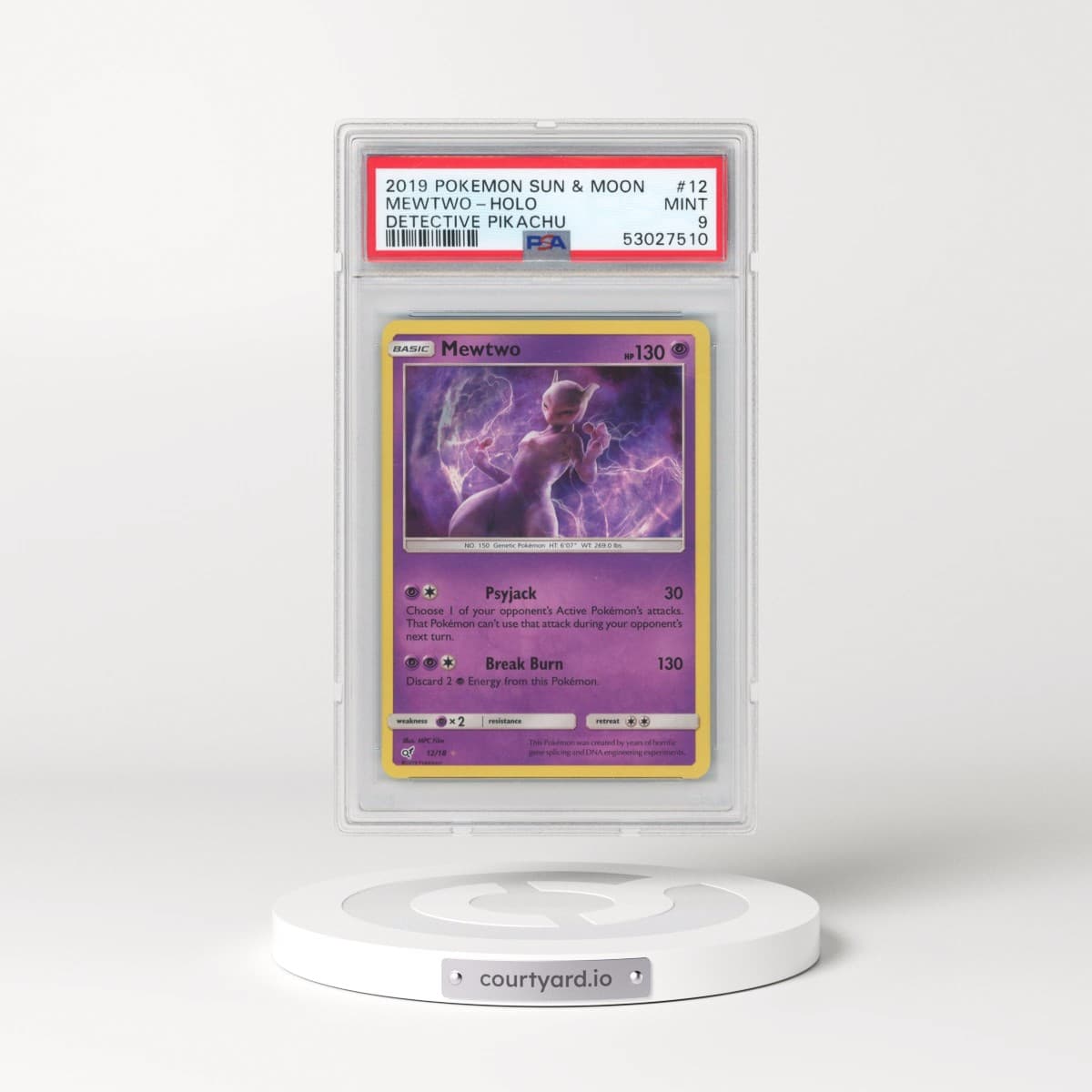 2019 Pokémon Sun & Moon Detective Pikachu #12 Mewtwo - Holo (PSA 9 MINT)