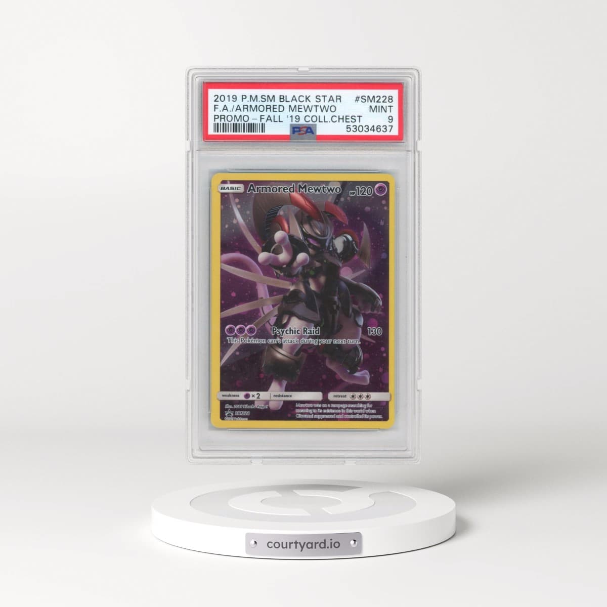 2019 Pokémon SM Black Star Promo #SM228 Armored Mewtwo - Full Art Fall 2019 Collector Chest (PSA 9 MINT)
