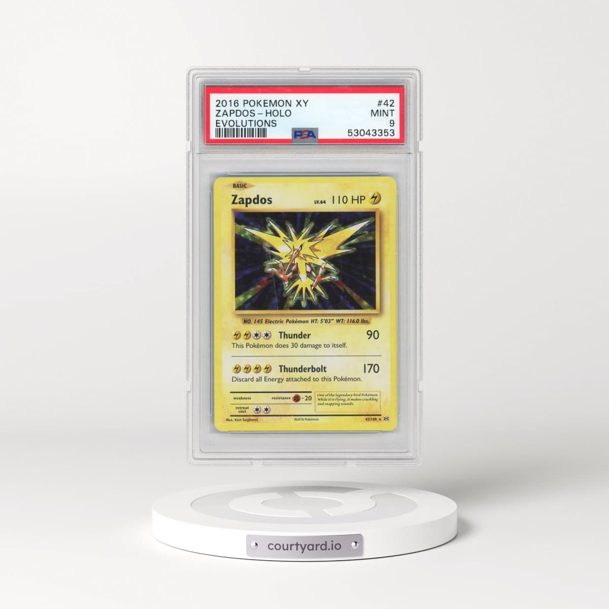 2016 Pokémon XY Evolutions #42 Zapdos - Holo (PSA 9 MINT)