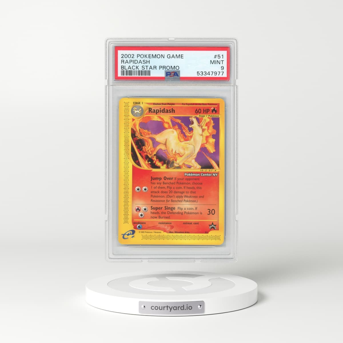 2002 Pokémon Game Promo #51 Rapidash - Black Star-Pokemon Center NY (PSA 9 MINT)