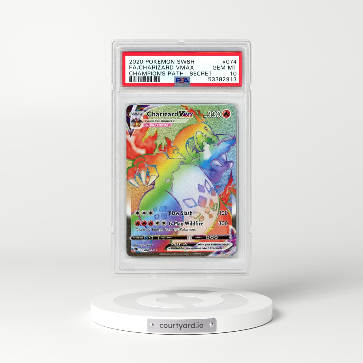 2020 Pokémon Sword & Shield Champion's Path #074 Charizard Vmax - Full Art Secret (PSA 10 GEM MINT)