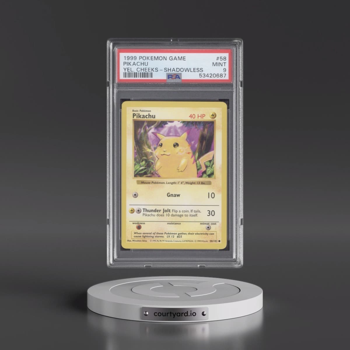 1999 Pokémon Game #58 Pikachu - Shadowless Yellow Cheeks (PSA 9 MINT)