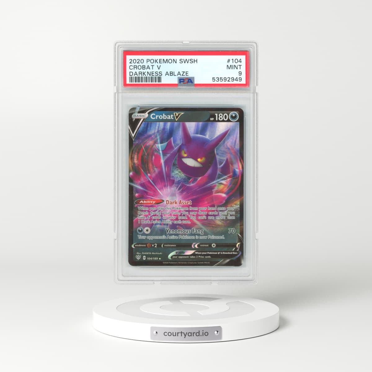 2020 Pokémon Sword & Shield Darkness Ablaze #104 Crobat V - Holo (PSA 9 MINT)