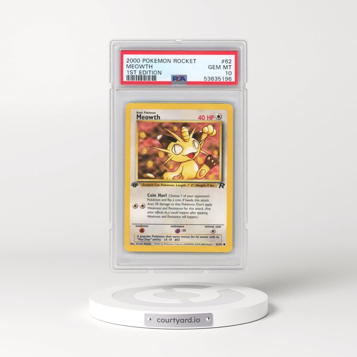 2000 Pokémon Rocket #62 Meowth - 1st Edition (PSA 10 GEM MINT)