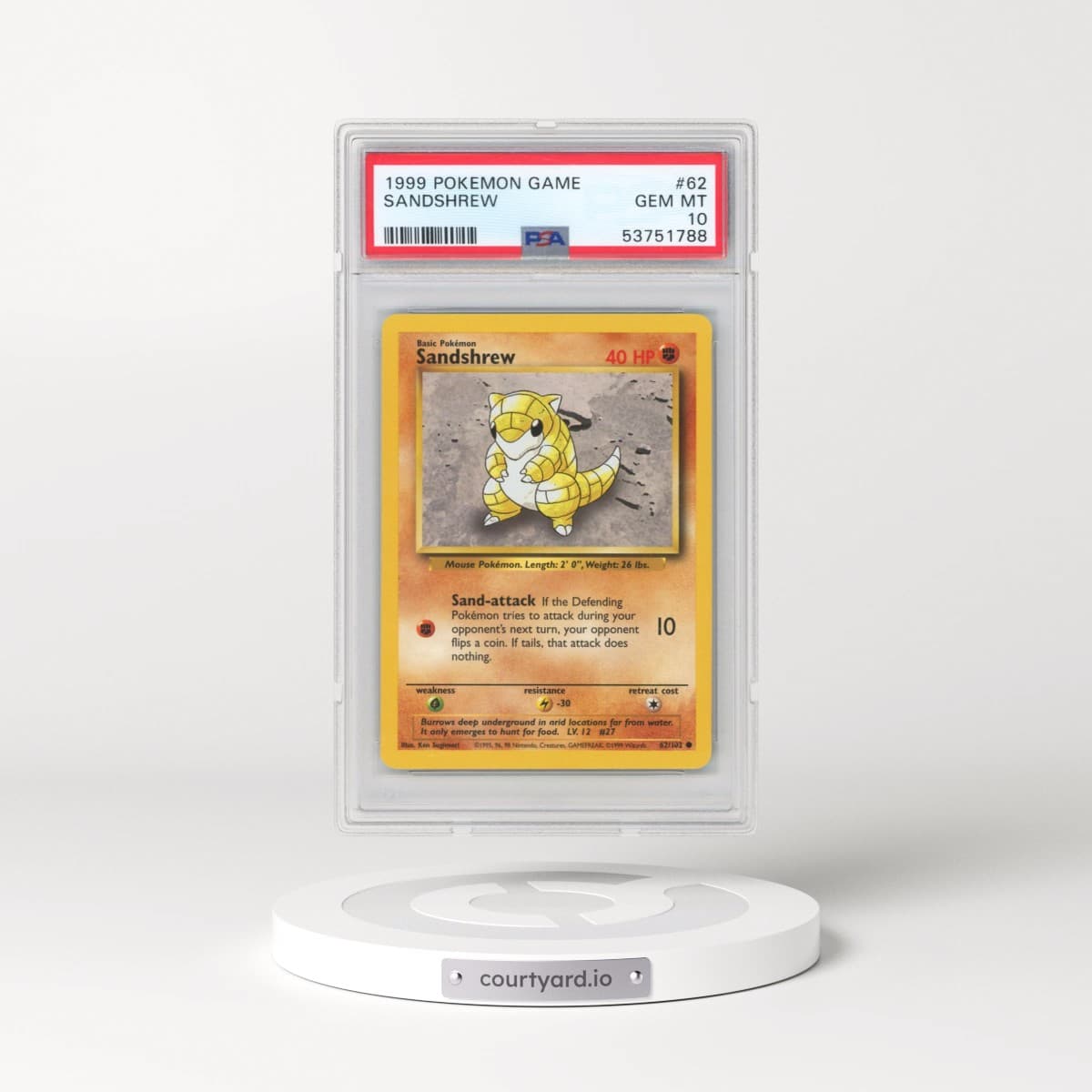 1999 Pokémon Game #62 Sandshrew (PSA 10 GEM MINT)
