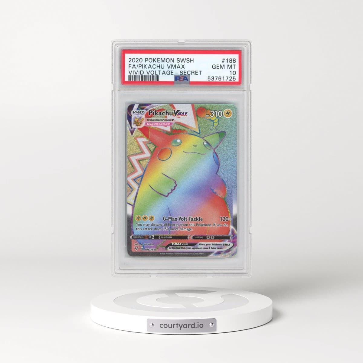 2020 Pokémon Sword & Shield Vivid Voltage #188 Pikachu Vmax - Full Art Secret (PSA 10 GEM MINT)