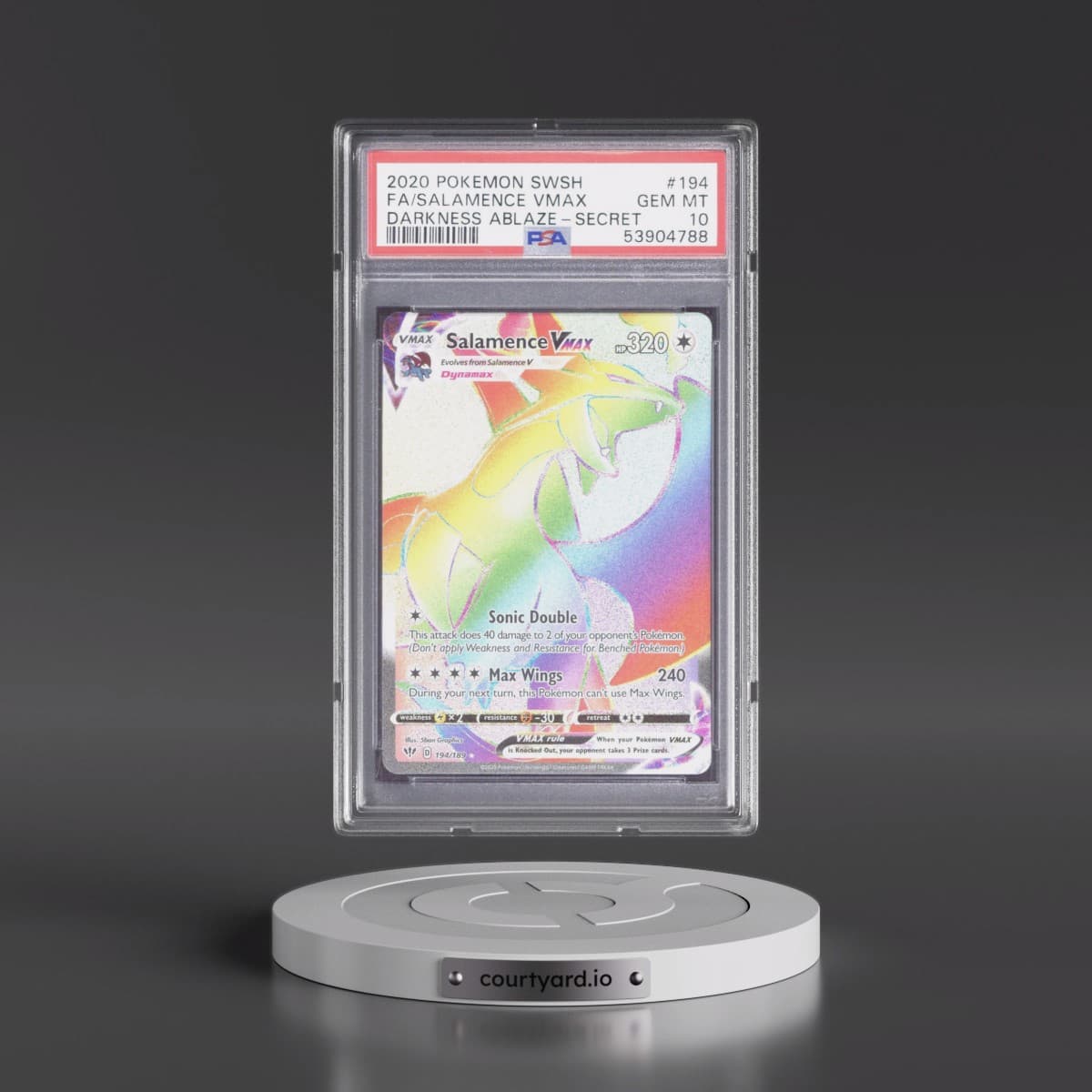 2020 Pokémon Sword & Shield Darkness Ablaze #194 Salamence Vmax - Full Art Secret (PSA 10 GEM MINT)