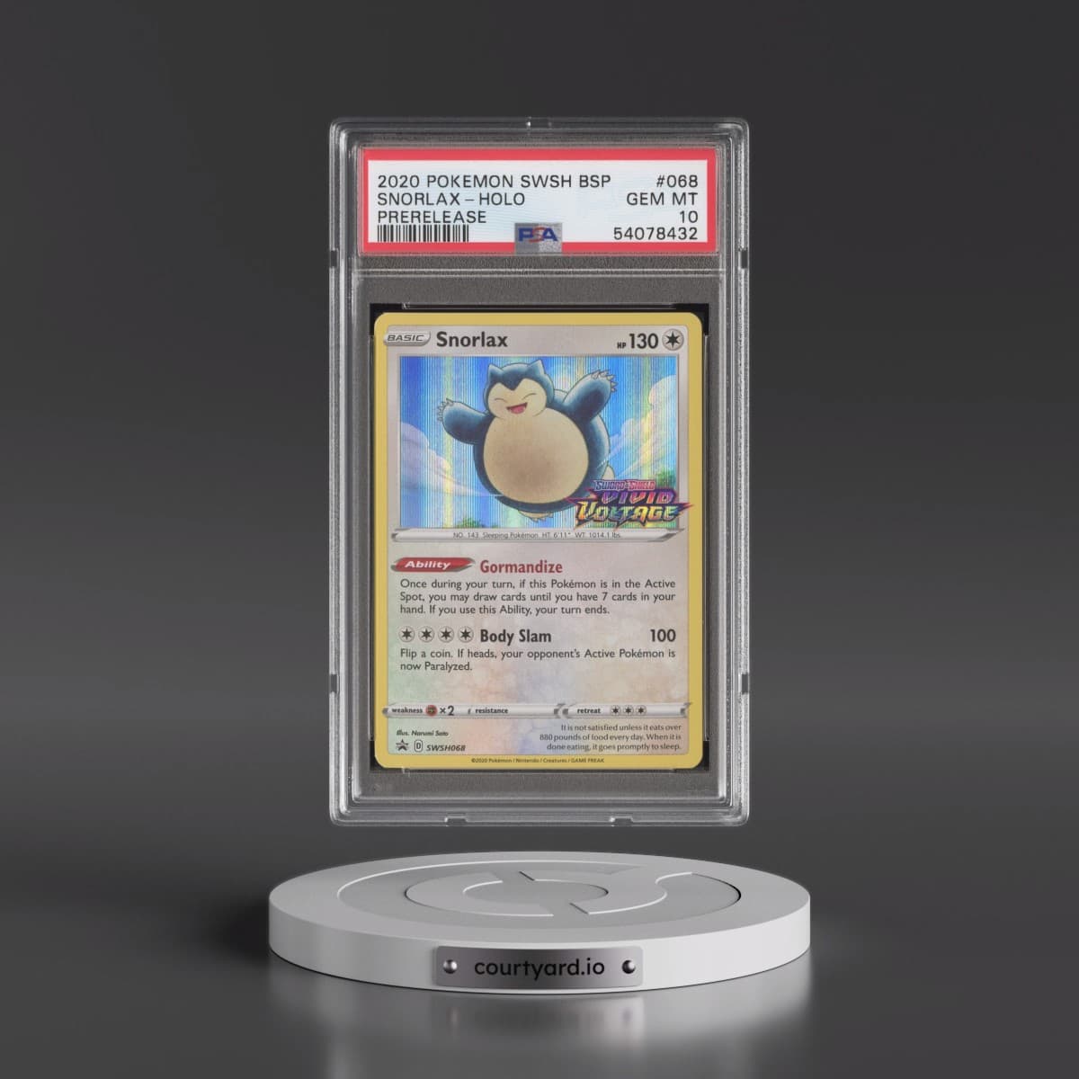 2020 Pokémon Swsh Black Star Promo #068 Snorlax - Holo Prerelease (PSA 10 GEM MINT)