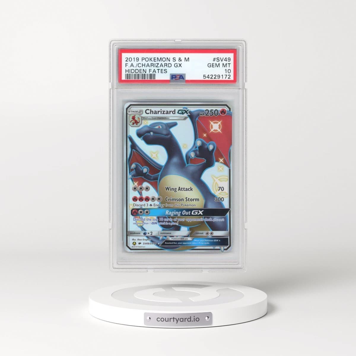 2019 Pokémon Sun & Moon Hidden Fates #SV49 Charizard GX - Holo Full Art (PSA 10 GEM MINT)