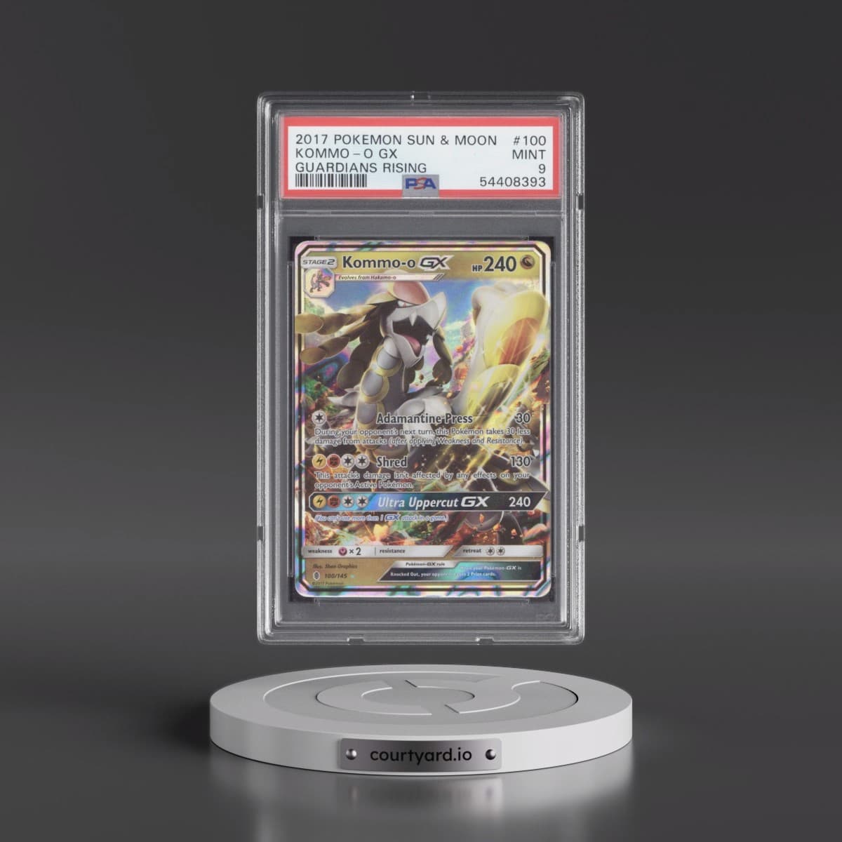 2017 Pokémon Sun & Moon Guardians Rising #100 Kommo-O GX - Holo (PSA 9 MINT)