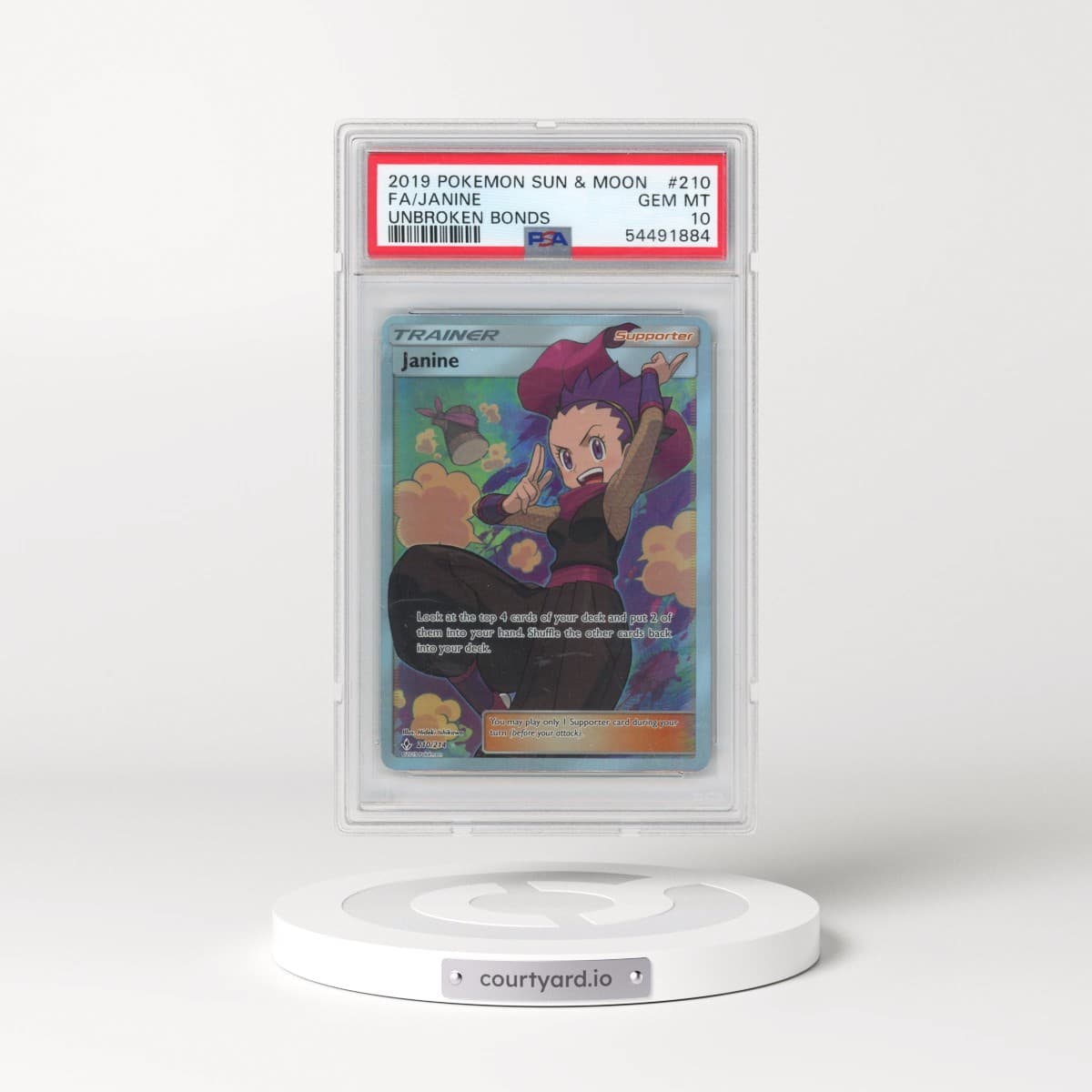 2019 Pokémon Sun & Moon Unbroken Bonds #210 Janine - Full Art (PSA 10 GEM MINT)