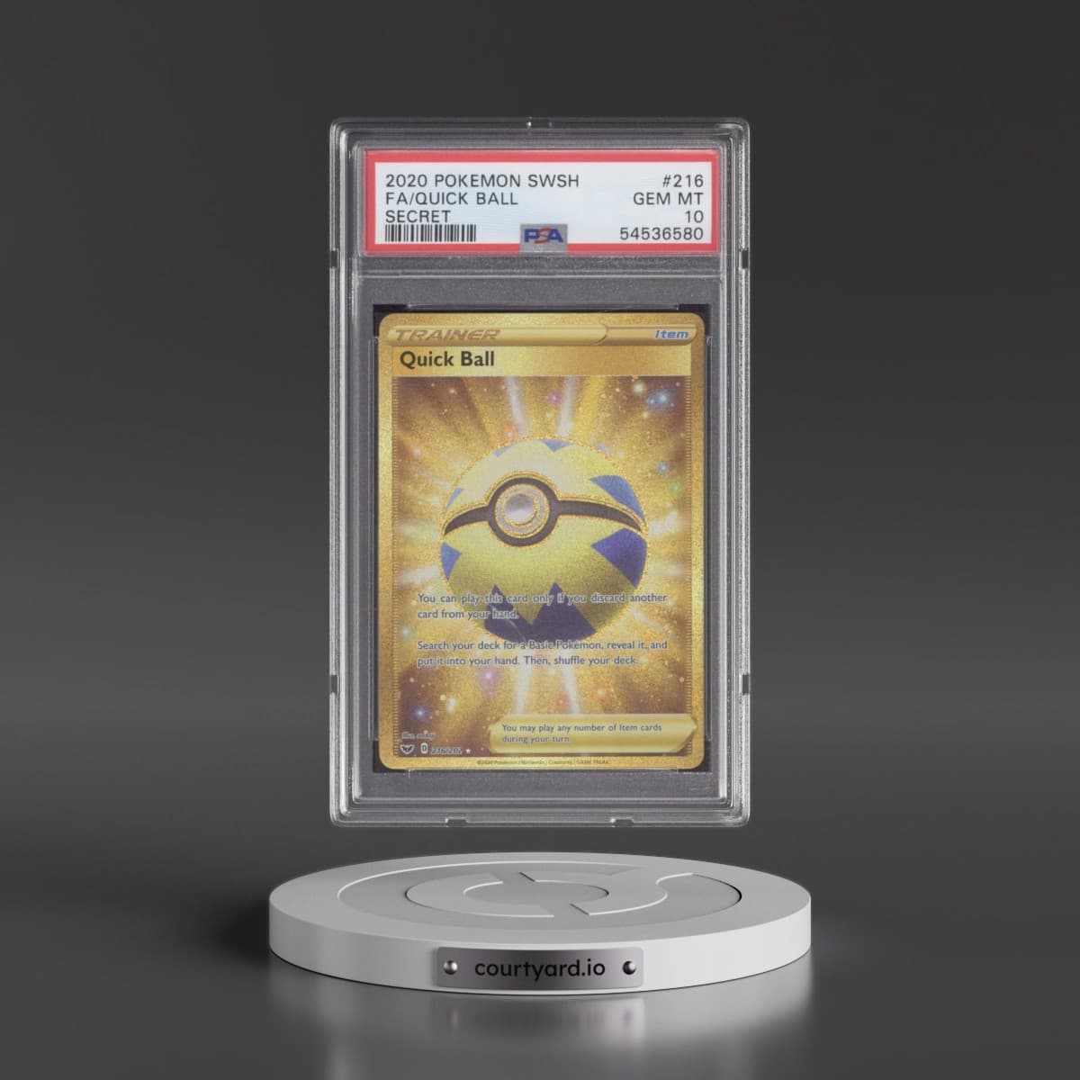 2020 Pokémon Sword & Shield #216 Quick Ball - Full Art Secret (PSA 10 GEM MINT)