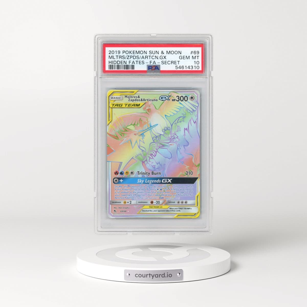 2019 Pokémon Sun & Moon Hidden Fates #69 Moltres & Zapdos & Articuno GX - Holo Full Art Secret (PSA 10 GEM MINT)