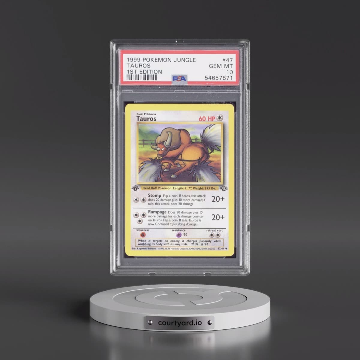 1999 Pokémon Jungle #47 Tauros - 1st Edition (PSA 10 GEM MINT)
