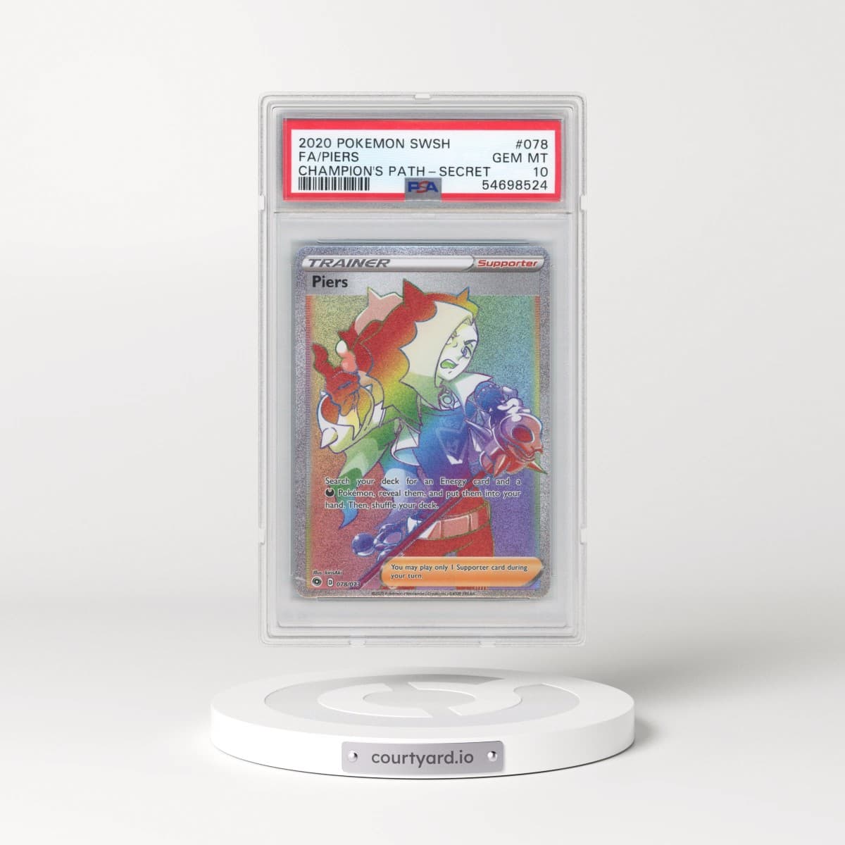 2020 Pokémon Sword & Shield Champion's Path #078 Piers - Full Art Secret (PSA 10 GEM MINT)