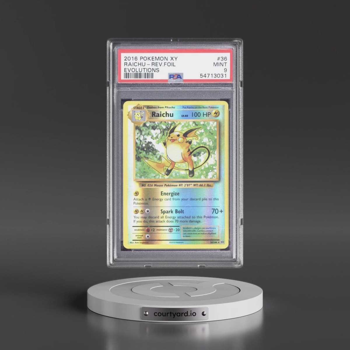 2016 Pokémon XY Evolutions #36 Raichu - Reverse Foil (PSA 9 MINT)