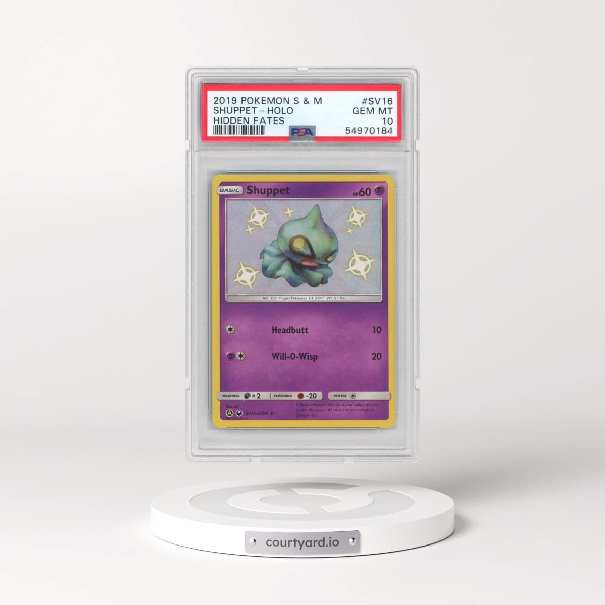 2019 Pokémon Sun & Moon Hidden Fates #SV16 Shuppet - Holo (PSA 10 GEM MINT)