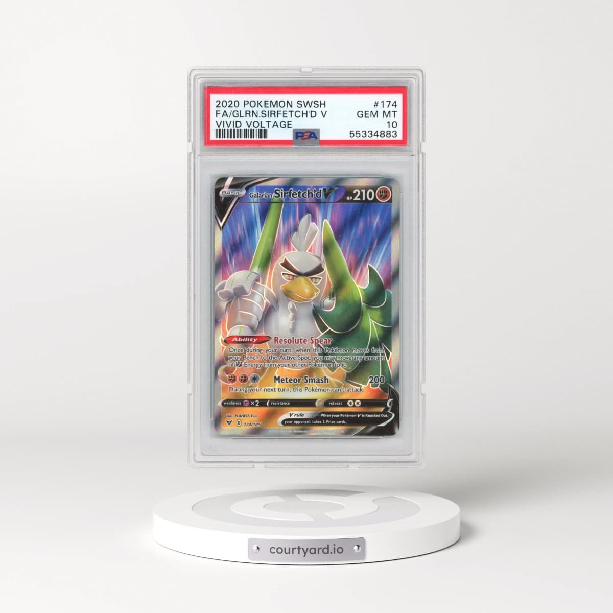2020 Pokémon Sword & Shield Vivid Voltage #174 Galarian Sirfetch'd V - Holo Full Art (PSA 10 GEM MINT)