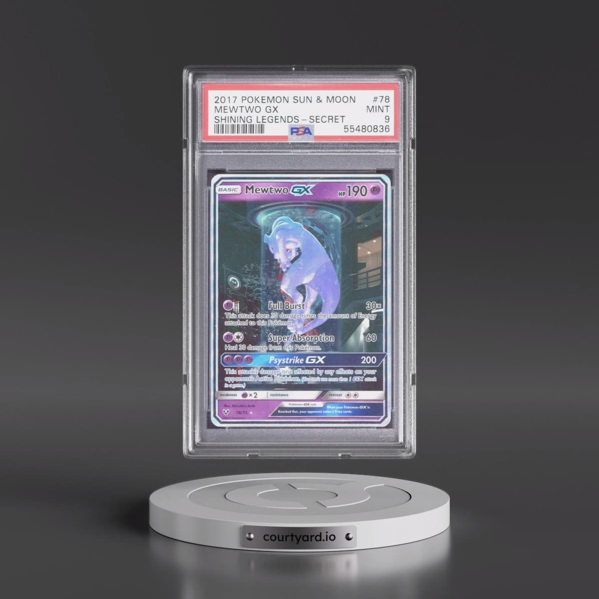 2017 Pokémon Sun & Moon Shining Legends #78 Mewtwo GX - Holo Secret (PSA 9 MINT)