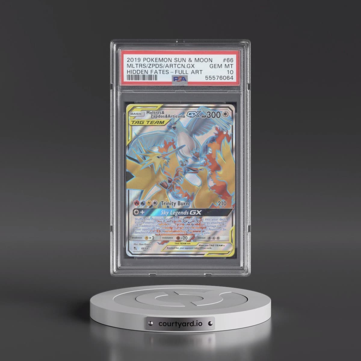 2019 Pokémon Sun & Moon Hidden Fates #66 Moltres & Zapdos & Articuno GX - Holo Full Art (PSA 10 GEM MINT)