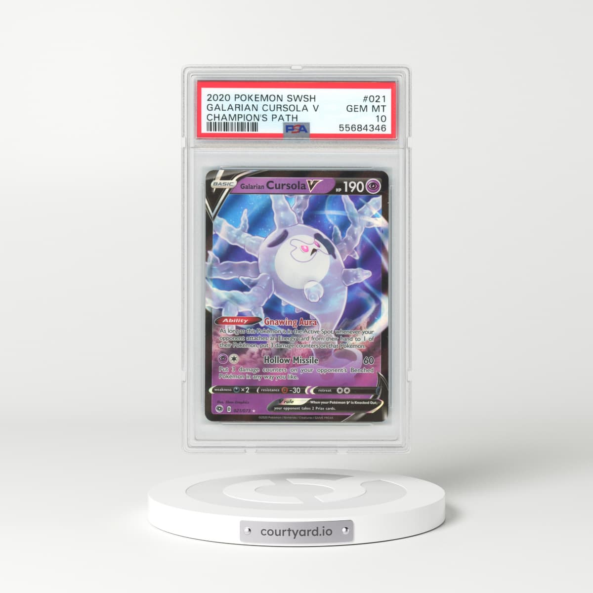 2020 Champion's Path #21 Galarian Cursola V - Full Art Holo (PSA 10 GEM MINT)