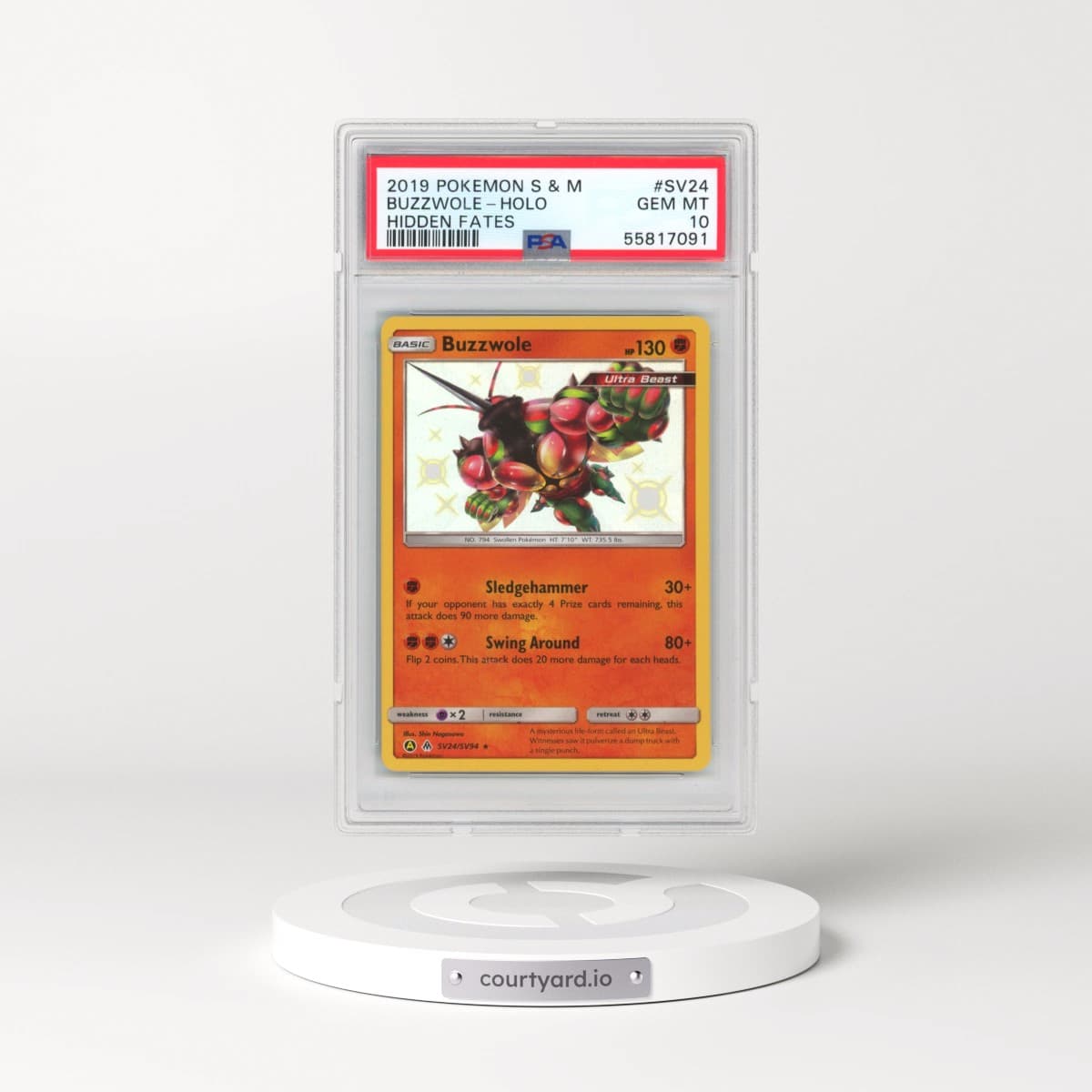 2019 Pokémon Sun & Moon Hidden Fates #SV24 Buzzwole - Holo (PSA 10 GEM MINT)
