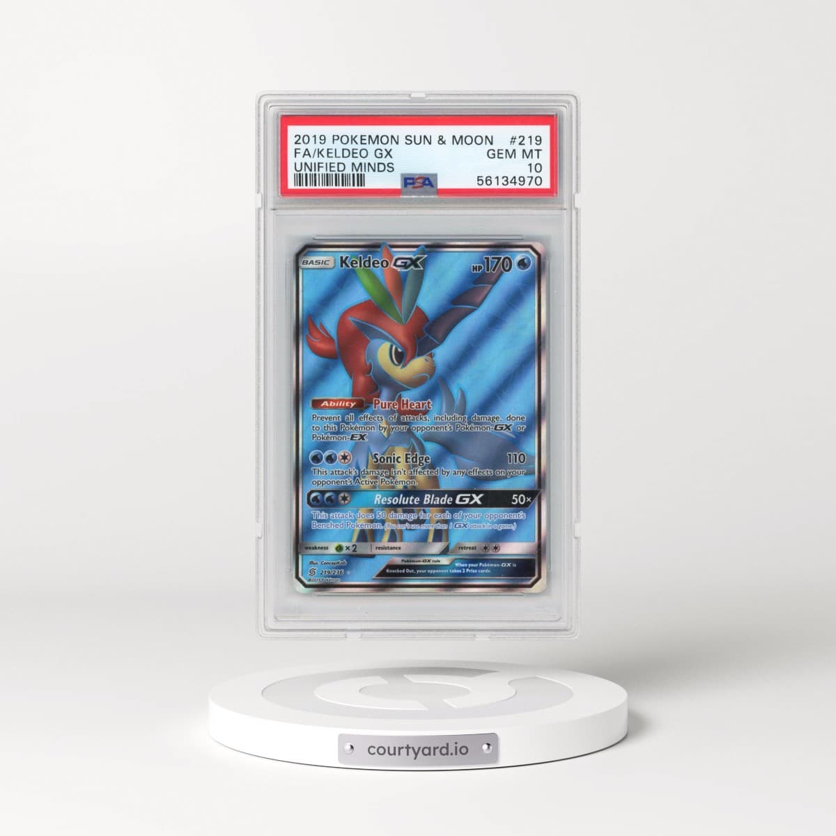 2019 Pokémon Sun & Moon Unified Minds #219 Keldeo GX - Holo Full Art (PSA 10 GEM MINT)