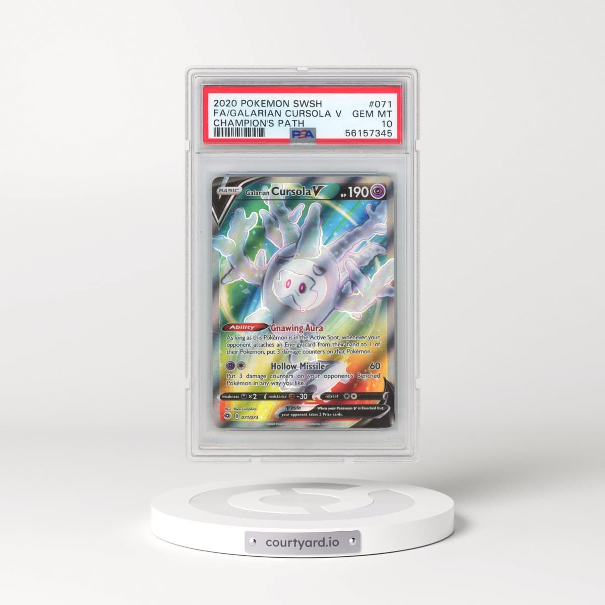 2020 Pokémon Sword & Shield Champion's Path #071 Galarian Cursola V - Holo Full Art (PSA 10 GEM MINT)
