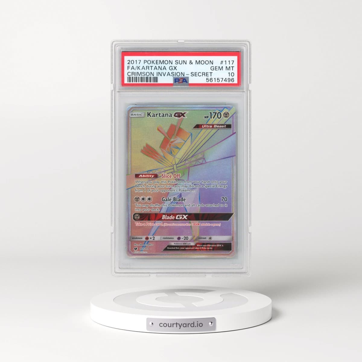 2017 Pokémon Sun & Moon Crimson Invasion #117 Kartana GX - Holo Full Art Secret (PSA 10 GEM MINT)