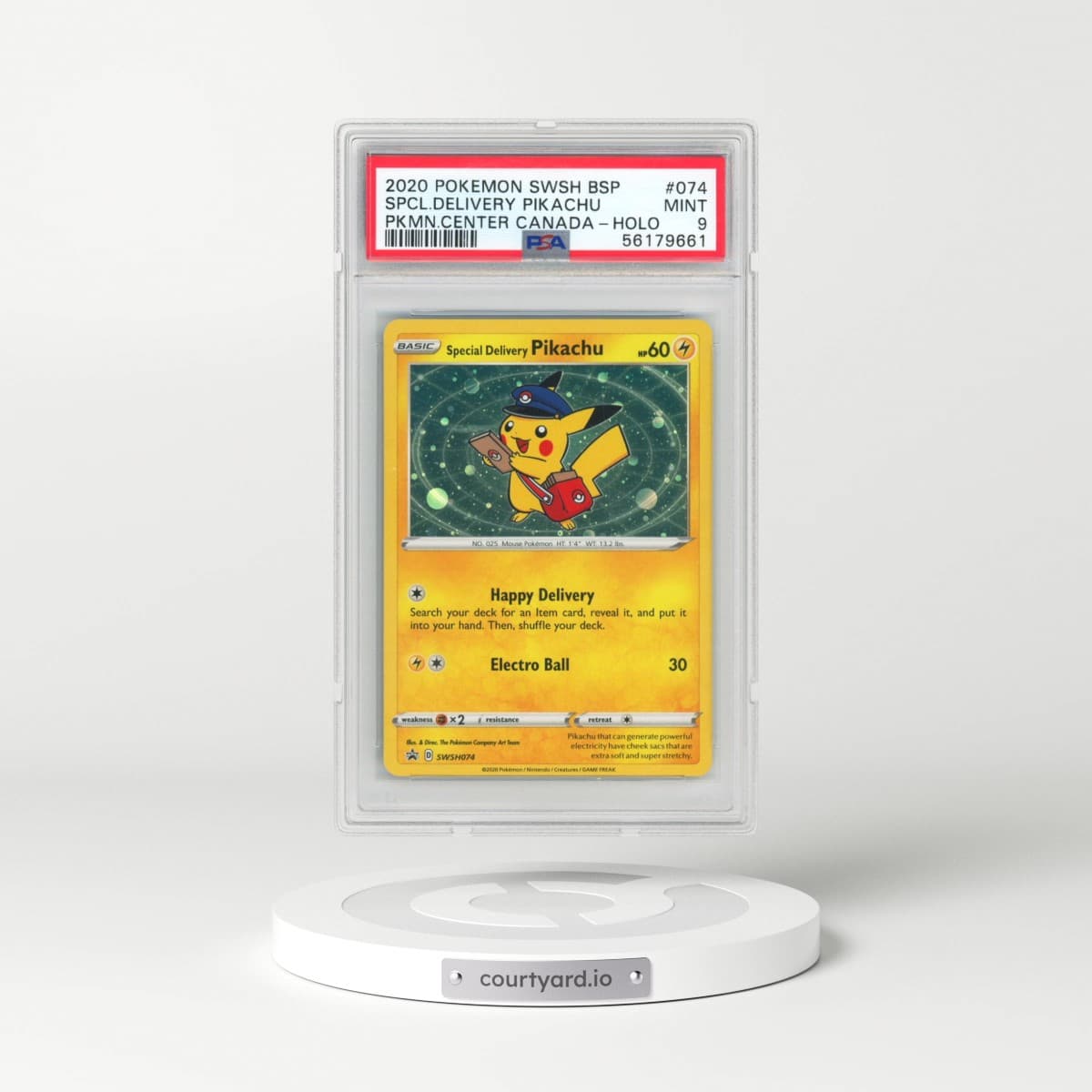 2020 Pokémon Swsh Black Star Promo #074 Special Delivery Pikachu - Holo Pokemon Center Canada (PSA 9 MINT)