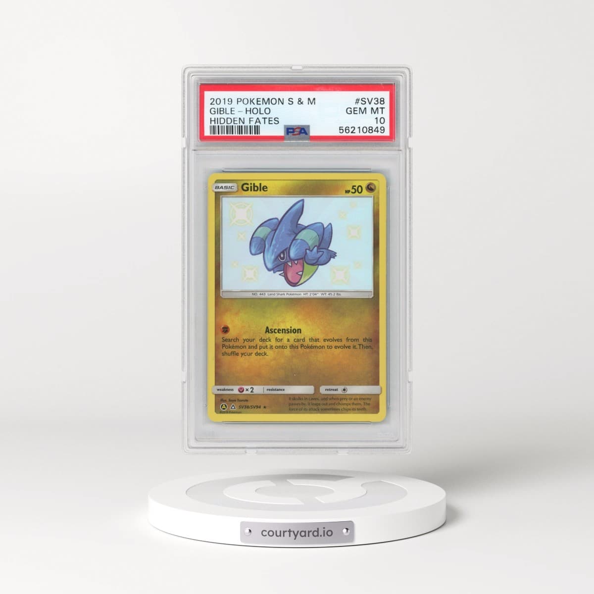 2019 Pokémon Sun & Moon Hidden Fates #SV38 Gible - Holo (PSA 10 GEM MINT)
