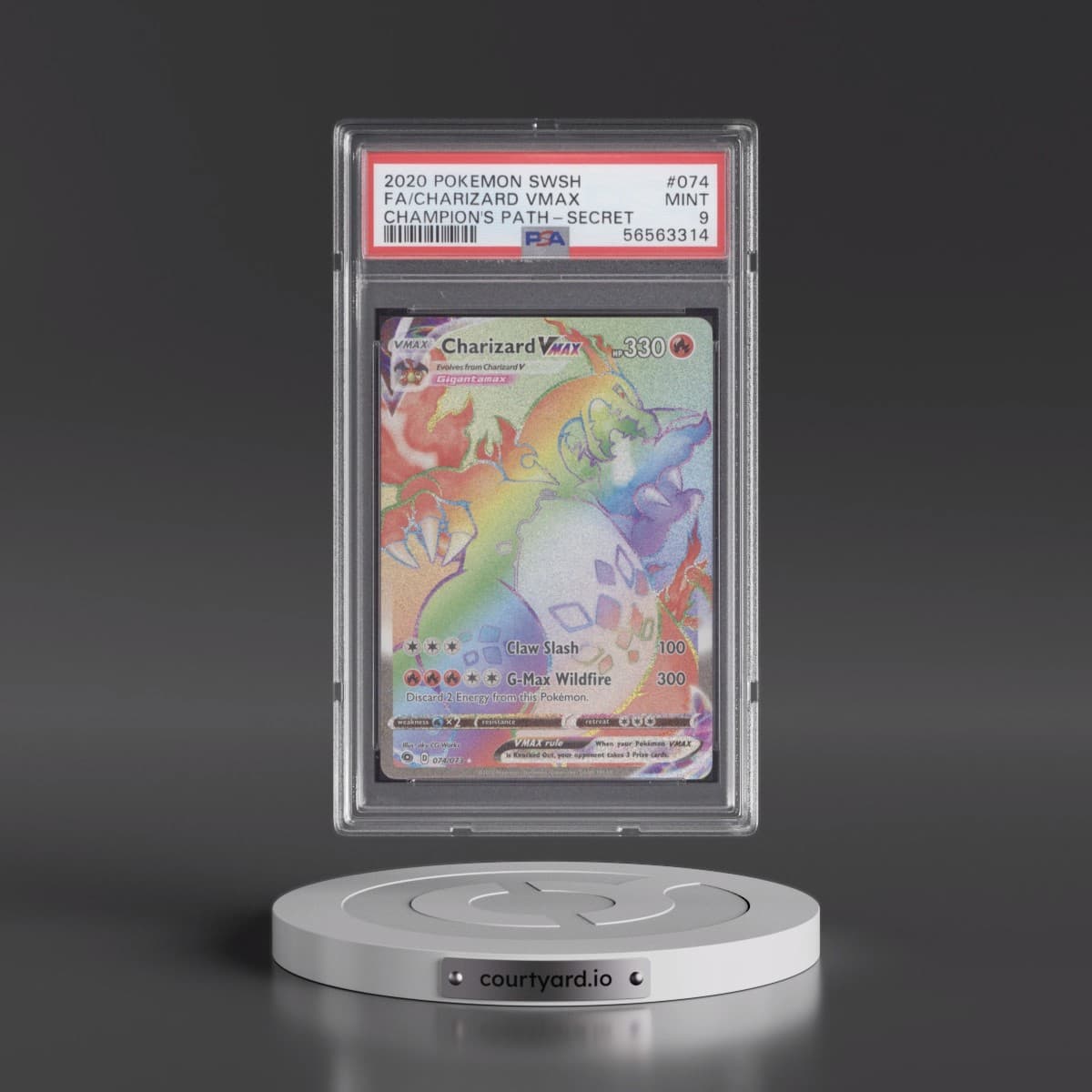 2020 Pokémon Sword & Shield Champion's Path #074 Charizard Vmax - Full Art Secret (PSA 9 MINT)