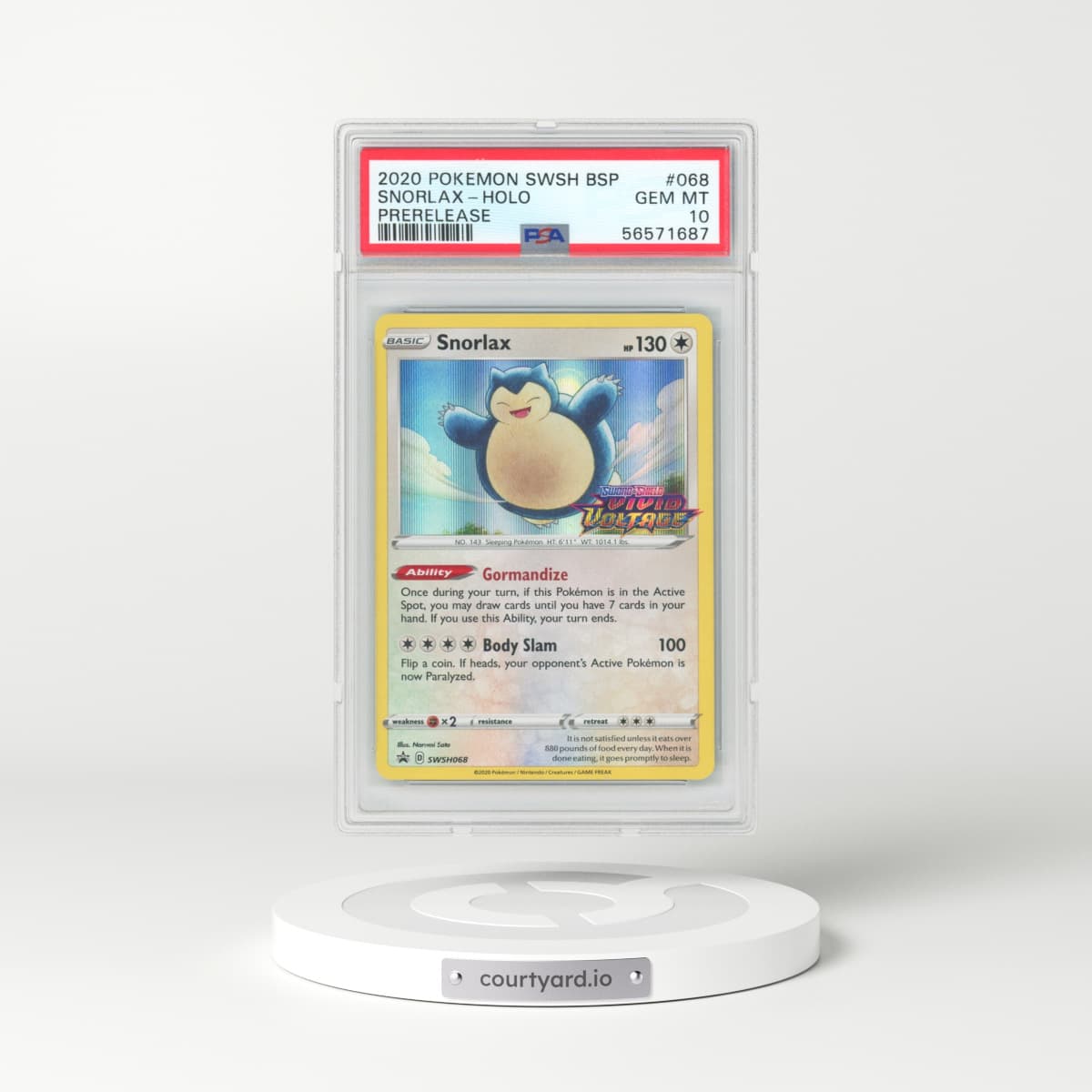 2020 Pokémon Swsh Black Star Promo #068 Snorlax - Holo Prerelease (PSA 10 GEM MINT)