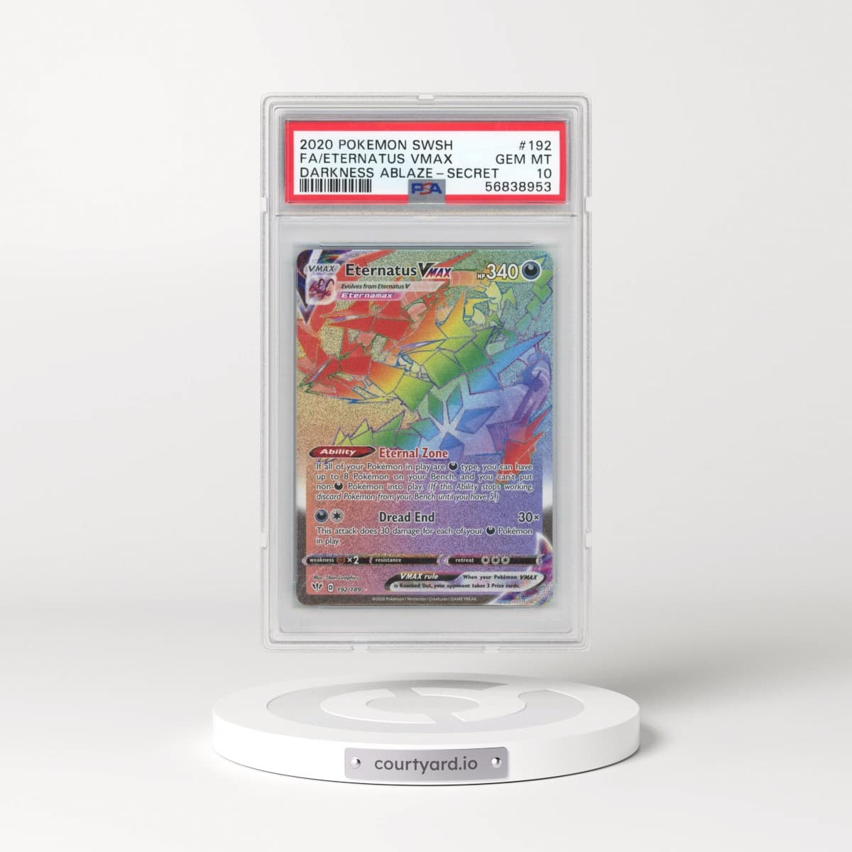 2020 Pokémon Sword & Shield Darkness Ablaze #192 Eternatus Vmax - Full Art Secret (PSA 10 GEM MINT)