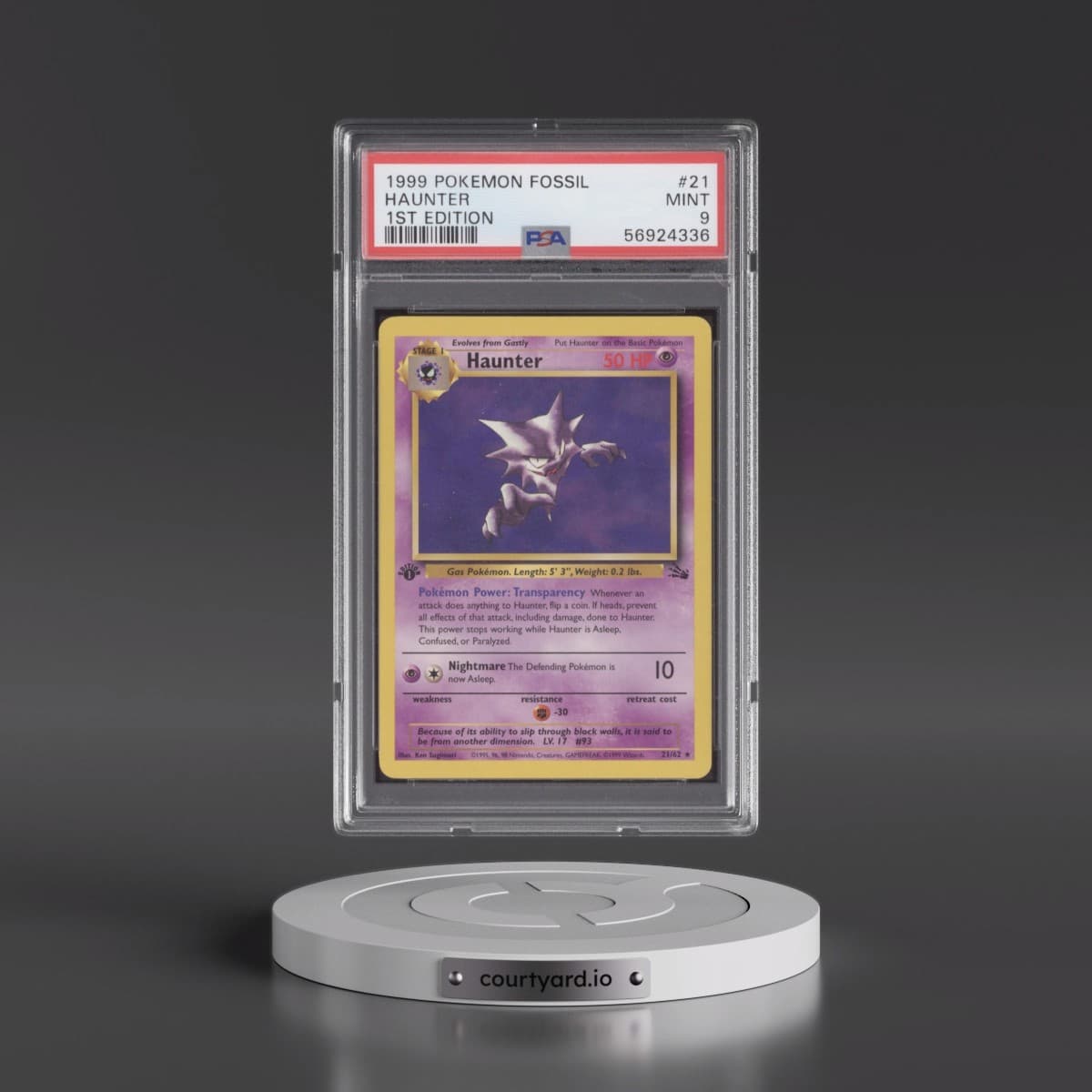 1999 Pokémon Fossil #21 Haunter - 1st Edition (PSA 9 MINT)