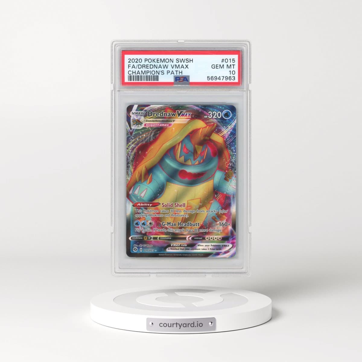 2020 Pokémon Sword & Shield Champion's Path #015 Drednaw Vmax - Full Art (PSA 10 GEM MINT)