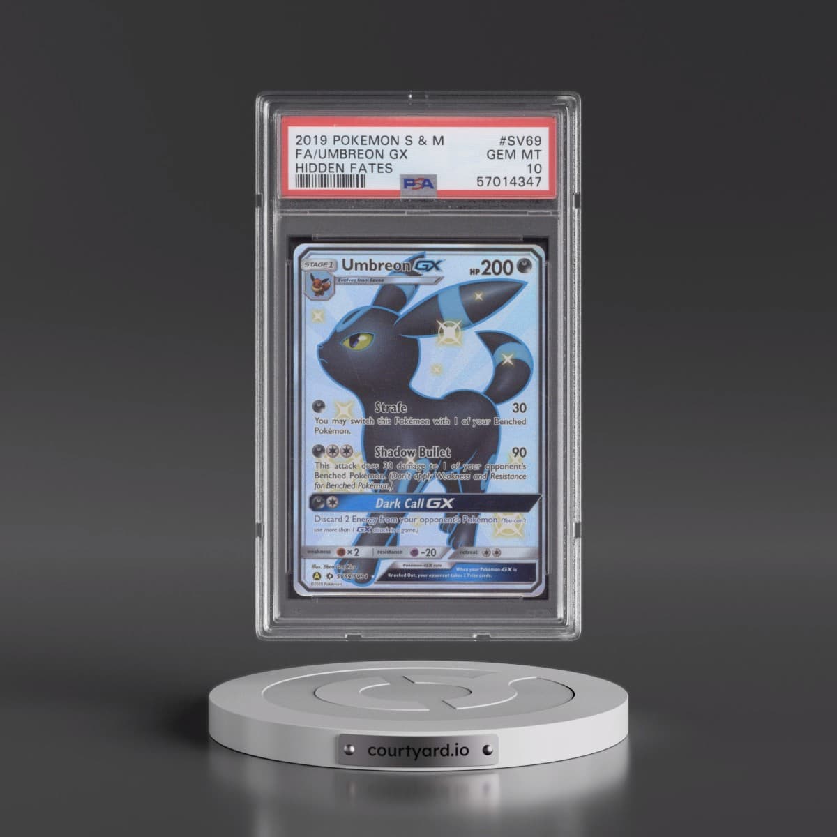 2019 Pokémon Sun & Moon Hidden Fates #SV69 Umbreon GX - Holo Full Art (PSA 10 GEM MINT)
