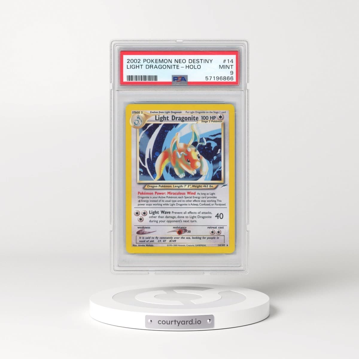 2002 Pokémon Neo Destiny #14 Light Dragonite - Holo (PSA 9 MINT)