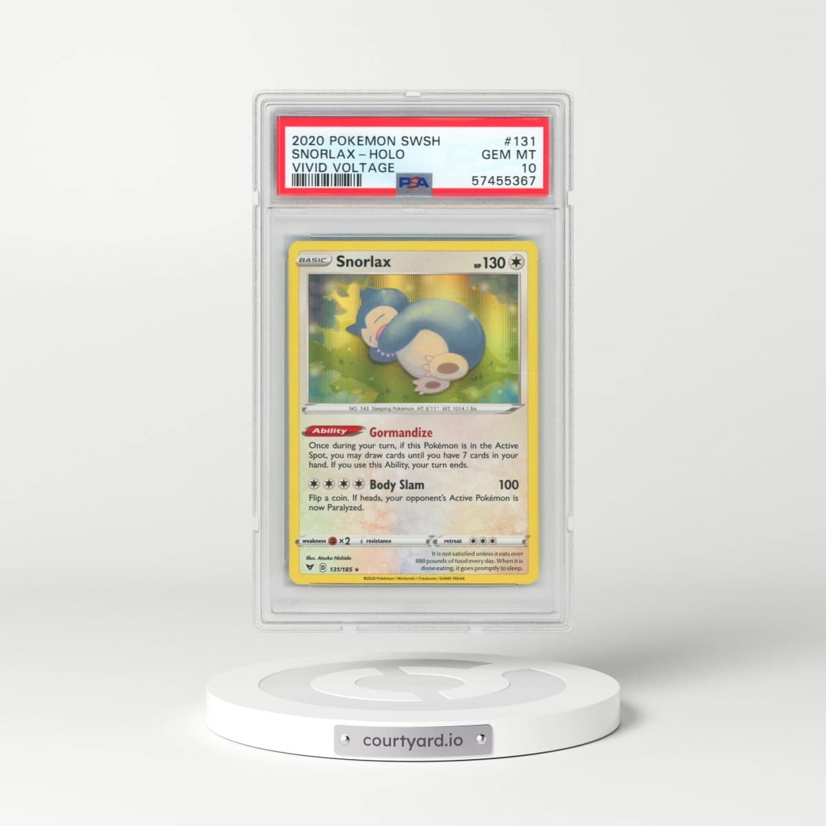2020 Pokémon Sword & Shield Vivid Voltage #131 Snorlax - Holo (PSA 10 GEM MINT)