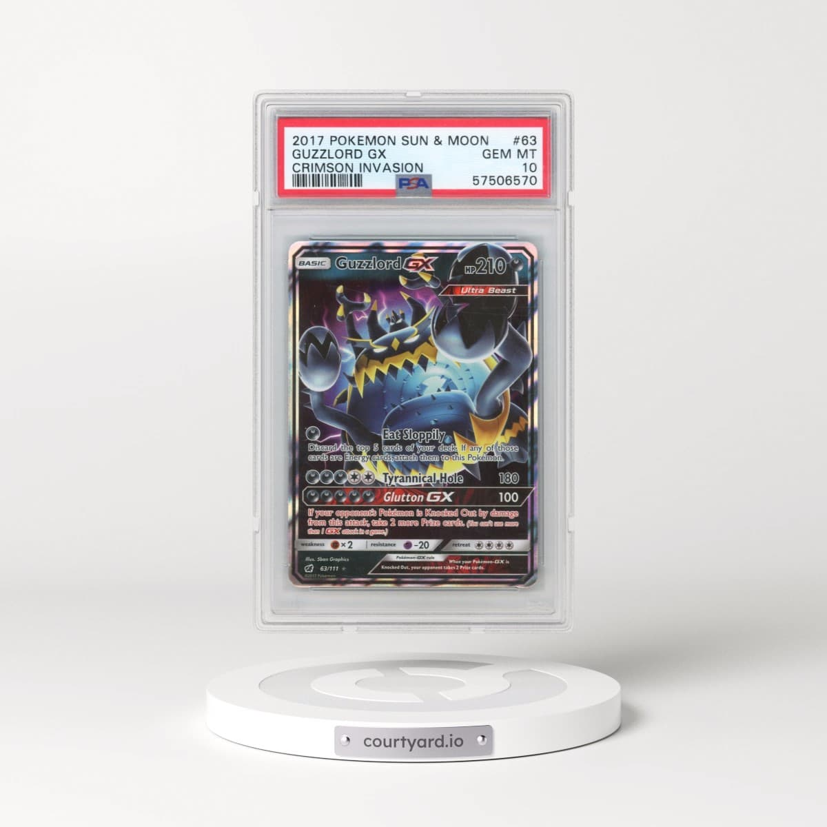 2017 Pokémon Sun & Moon Crimson Invasion #63 Guzzlord GX - Holo (PSA 10 GEM MINT)