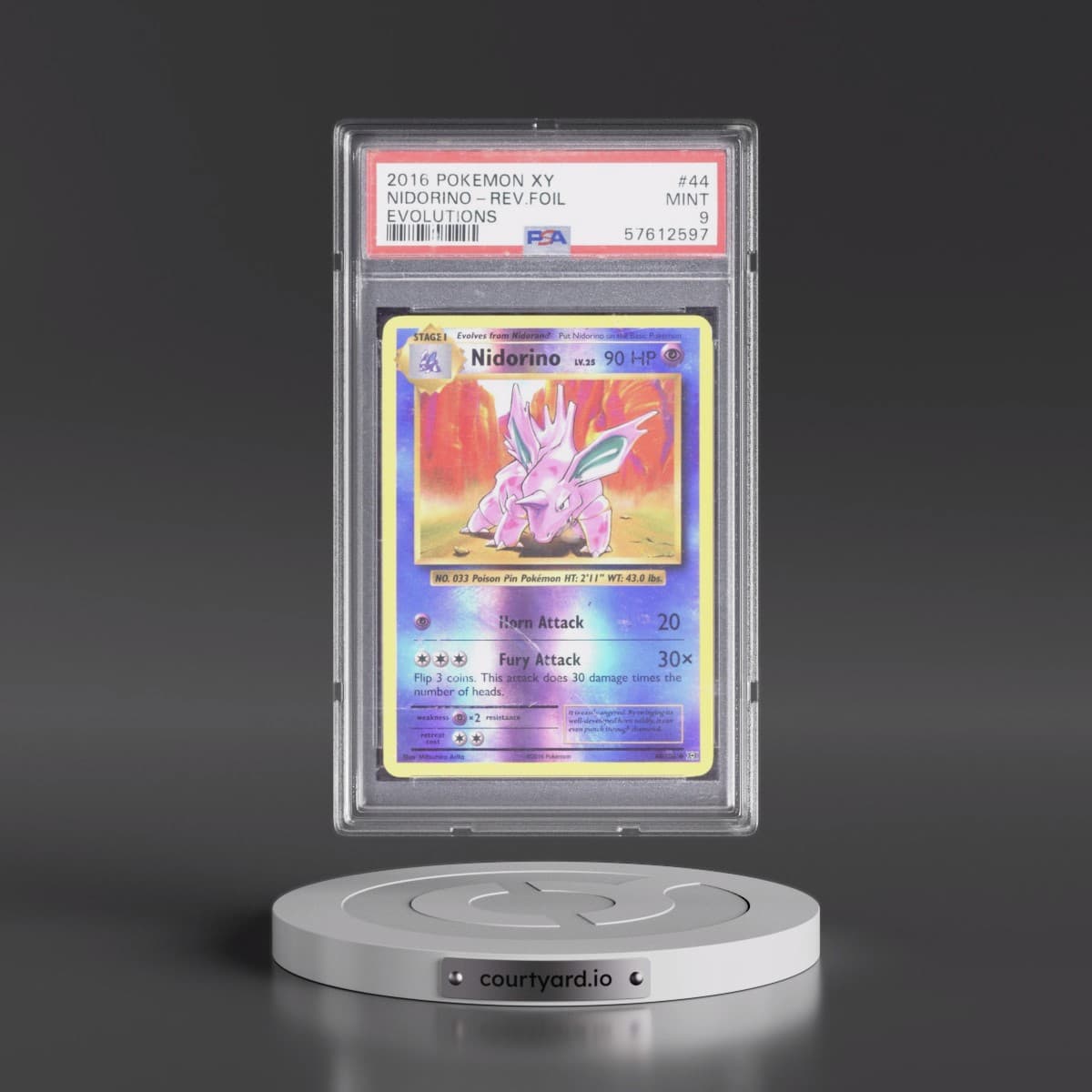 2016 Pokémon XY Evolutions #44 Nidorino - Reverse Foil (PSA 9 MINT)
