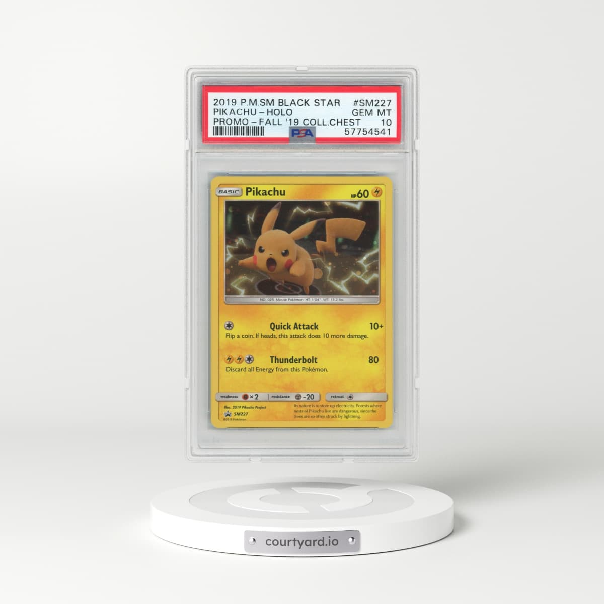 2019 Pokémon SM Black Star Promo #SM227 Pikachu - Holo Fall 2019 Collector Chest (PSA 10 GEM MINT)
