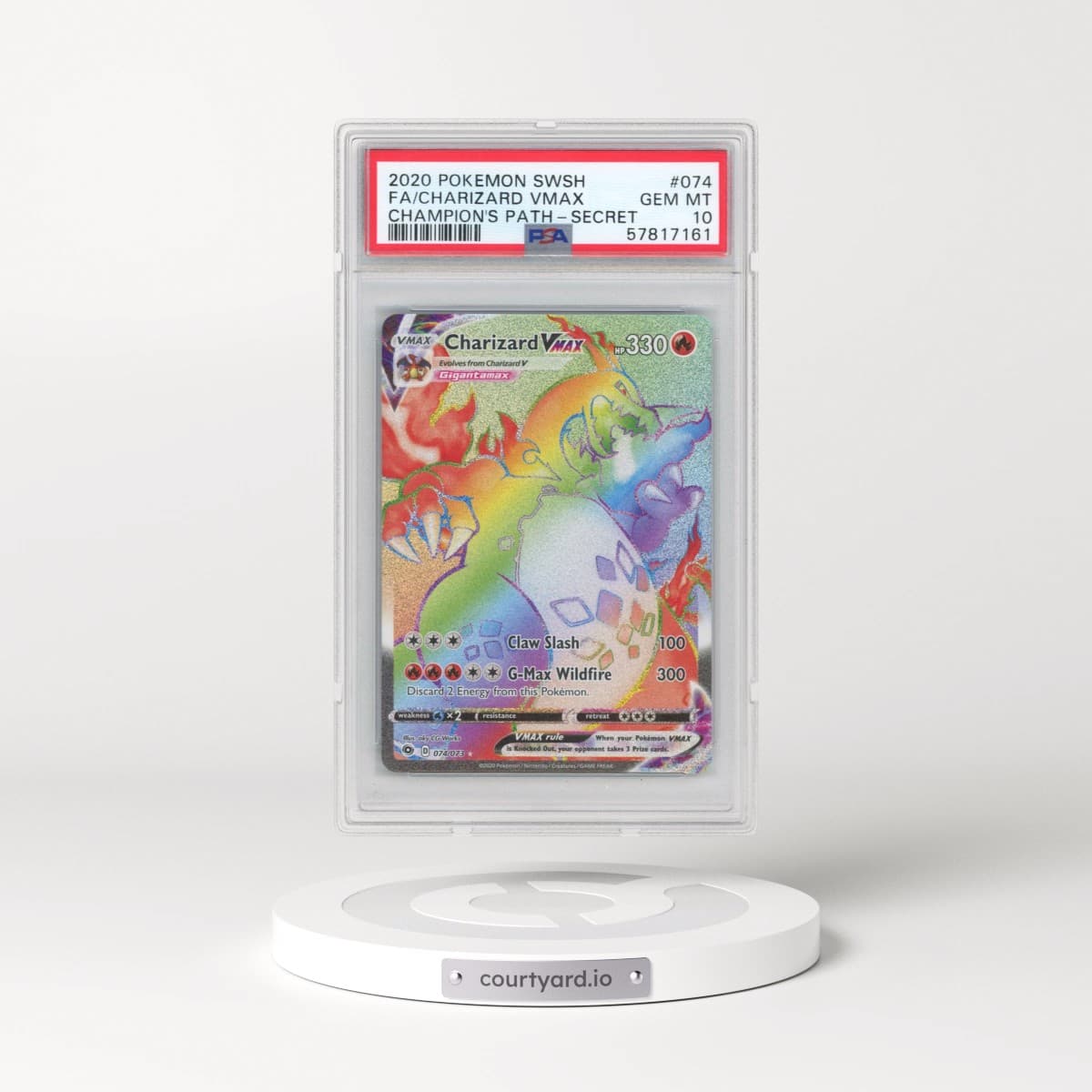 2020 Pokémon Sword & Shield Champion's Path #074 Charizard Vmax - Full Art Secret (PSA 10 GEM MINT)